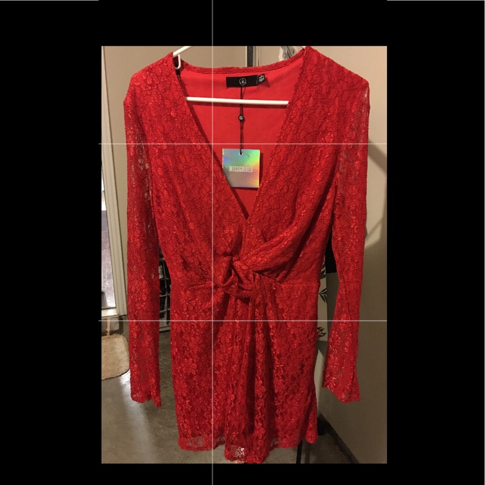 Red Lace Twist Front Shift Dress
